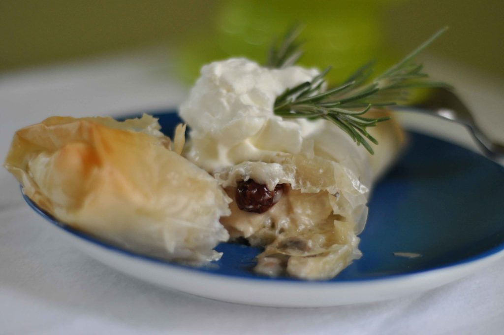 chicken and mushroom strudel with dried cherries