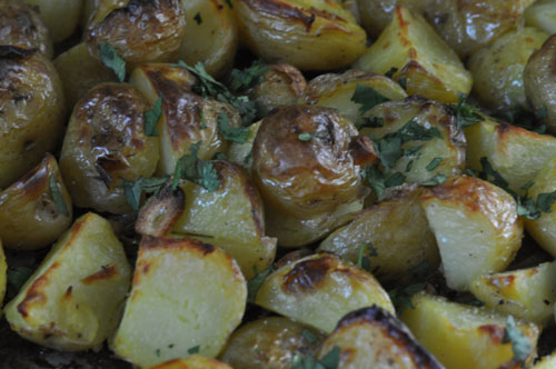 roast potatoes with lemon and coriander (cilantro)