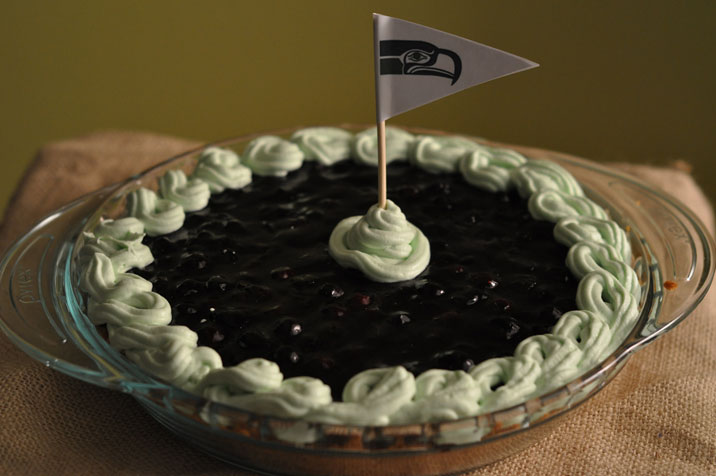 Lucky Seahawks Pie - A layer of blueberry goodness over a creamy green custard
